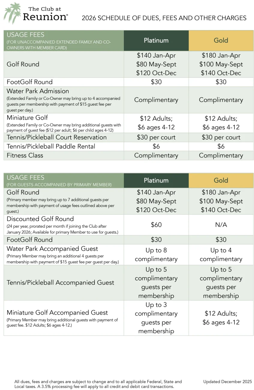Reunion Membership Fees 2026